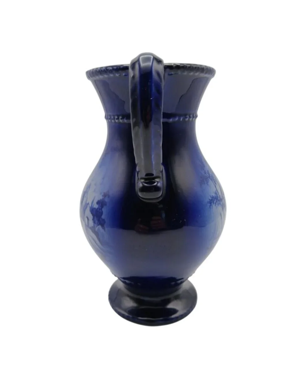 Oldcourt Ware Staffordshire Blue Transferware Vase Double Handle Hand Painted 7.